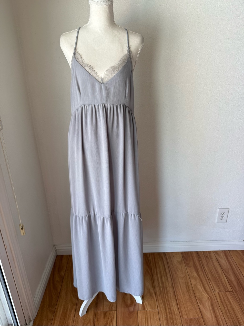 Papermoon Light Gray Lace-Trim Maxi Dress